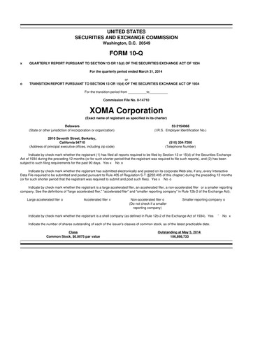 Thumbnail XOMA Royalty 10-Q Quarterly Report FY2014 