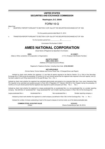 Thumbnail Ames National Corp. 10-Q Quarterly Report FY 