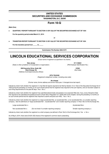 Miniature Lincoln Educational Services 10-Q Rapport trimestriel 2014 