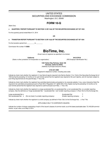 Miniature Lineage Cell Therapeutics
 10-Q Rapport trimestriel  