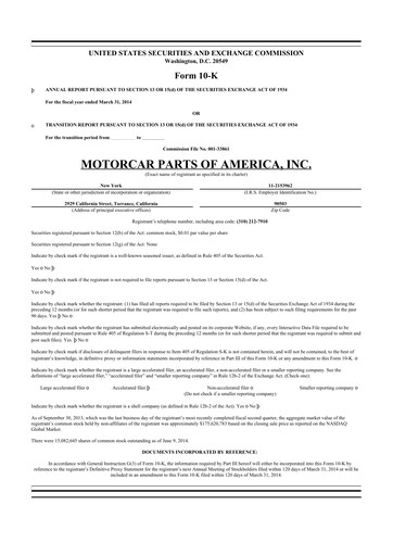 Thumbnail Motorcar Parts of America 10-K Annual Report 2014