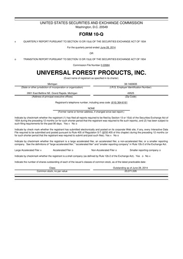 Thumbnail UFP Industries
 10-Q Quarterly Report FY2014 