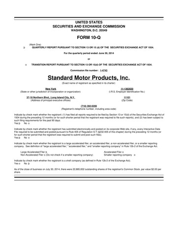 Thumbnail Standard Motor Products 10-Q Quarterly Report FY2014 