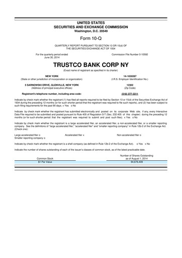 Miniature Trustco Bank 10-Q Rapport trimestriel 2014 