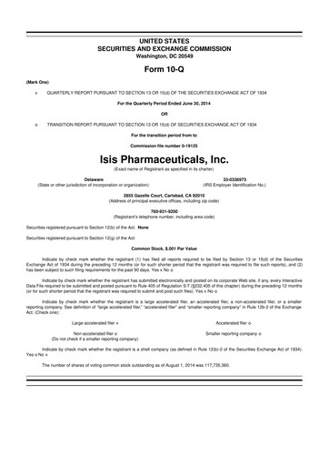 Thumbnail Ionis Pharmaceuticals
 10-Q Quarterly Report FY2014 