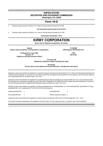 Thumbnail Kirby Corporation
 10-Q Quarterly Report FY2014 