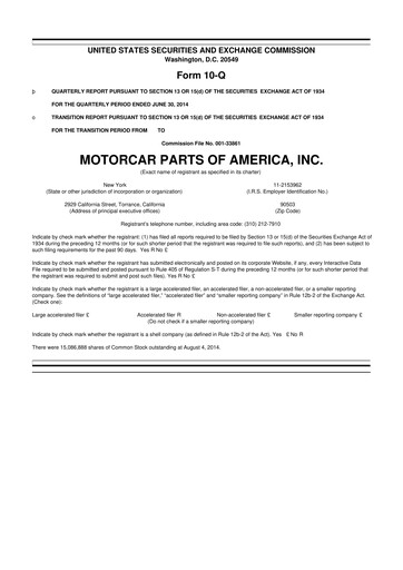 Thumbnail Motorcar Parts of America 10-Q Quarterly Report FY2015 