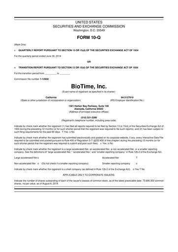 Miniature Lineage Cell Therapeutics
 10-Q Rapport trimestriel  