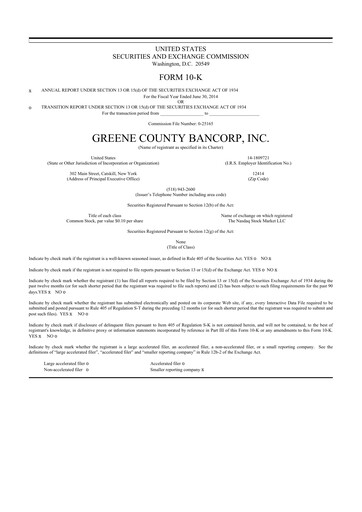 Thumbnail Greene County Bancorp 10-K Annual Report 2014