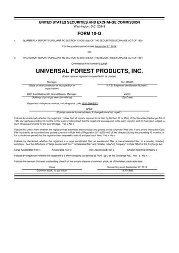 Thumbnail UFP Industries
 10-Q Quarterly Report FY2014 