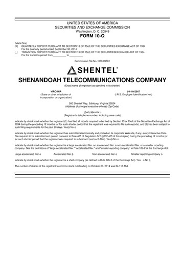 Thumbnail Shentel 10-Q Quarterly Report FY2014 