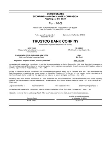 Miniature Trustco Bank 10-Q Rapport trimestriel 2014 