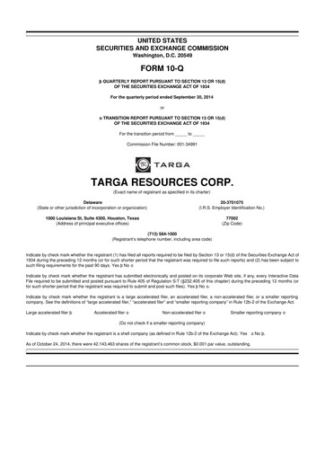 Thumbnail Targa Resources
 10-Q Quarterly Report FY2014 