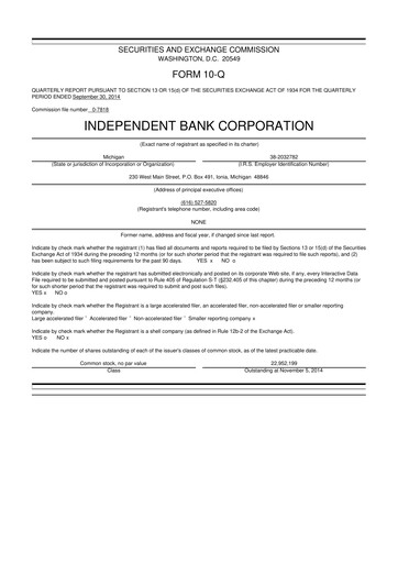 Thumbnail Independent Bank Corporation 10-Q Quarterly Report FY2014 