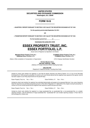 Thumbnail Essex Property Trust
 10-Q Quarterly Report FY2014 