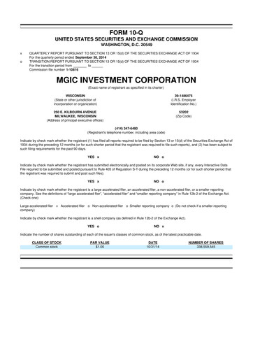 Thumbnail MGIC Investment
 10-Q Quarterly Report FY2014 