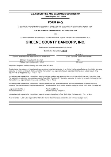 Thumbnail Greene County Bancorp 10-Q Quarterly Report FY2015 