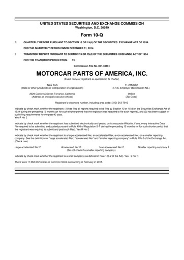 Thumbnail Motorcar Parts of America 10-Q Quarterly Report FY2015 
