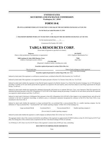 Thumbnail Targa Resources
 10-K Annual Report 2014