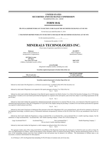 Thumbnail Minerals Technologies 10-K Annual Report 2014
