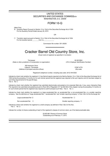 Vorschaubild Cracker Barrel 10-Q Quartalsbericht  