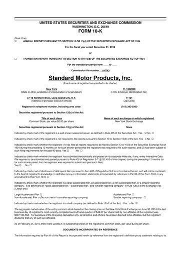 Thumbnail Standard Motor Products 10-K Annual Report 2014