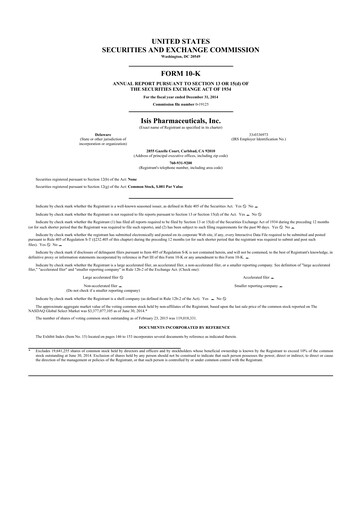 Thumbnail Ionis Pharmaceuticals
 10-K Annual Report 2014