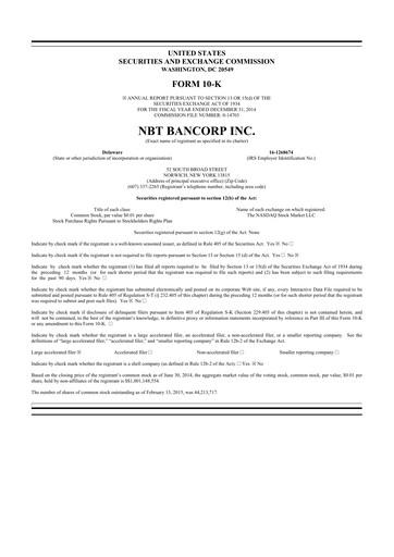 Thumbnail NBT Bancorp 10-K Annual Report 2014