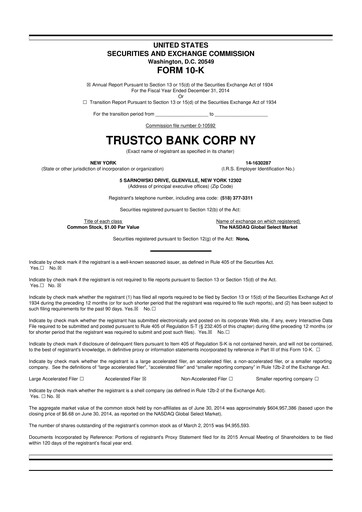Miniature Trustco Bank 10-K Rapport annuel 2014