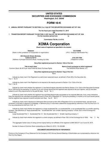 Miniature XOMA Royalty 10-K Rapport annuel 2014