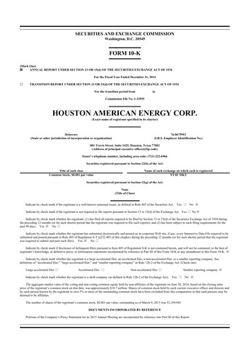 Thumbnail Houston American Energy 10-K Annual Report 2014