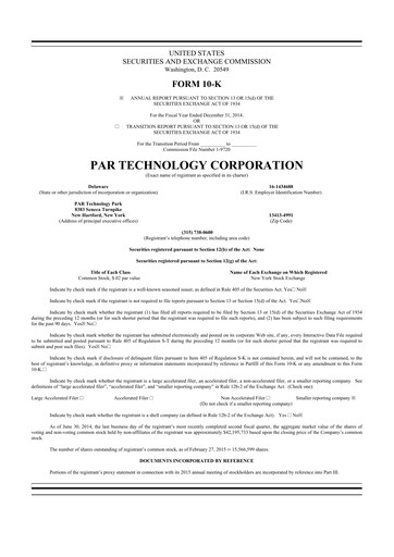 Thumbnail PAR Technology 10-K Annual Report 2014