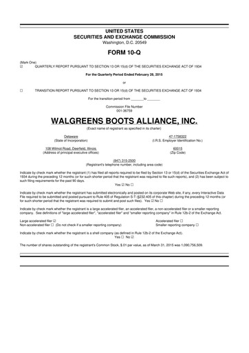 Thumbnail Walgreens Boots Alliance 10-Q Quarterly Report FY2015 