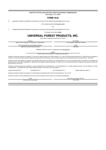 Thumbnail UFP Industries
 10-Q Quarterly Report FY2015 