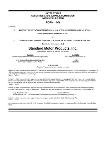 Thumbnail Standard Motor Products 10-Q Quarterly Report FY2015 