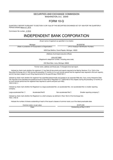 Thumbnail Independent Bank Corporation 10-Q Quarterly Report FY2015 