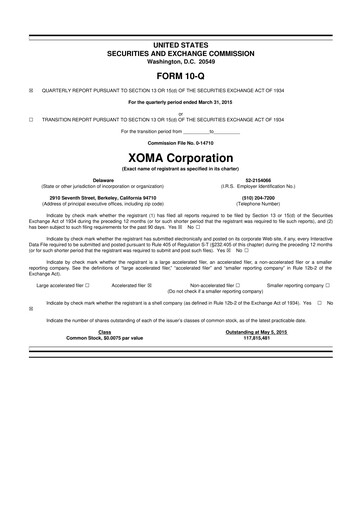 Thumbnail XOMA Royalty 10-Q Quarterly Report FY2015 