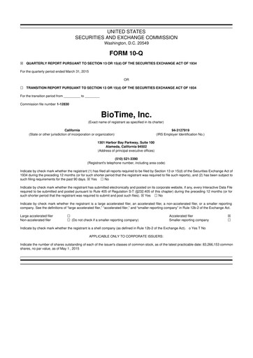 Miniature Lineage Cell Therapeutics
 10-Q Rapport trimestriel  