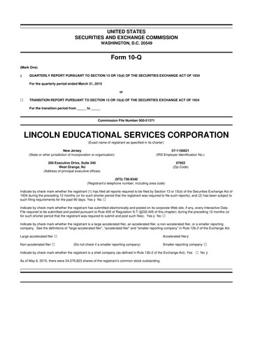 Miniature Lincoln Educational Services 10-Q Rapport trimestriel 2015 