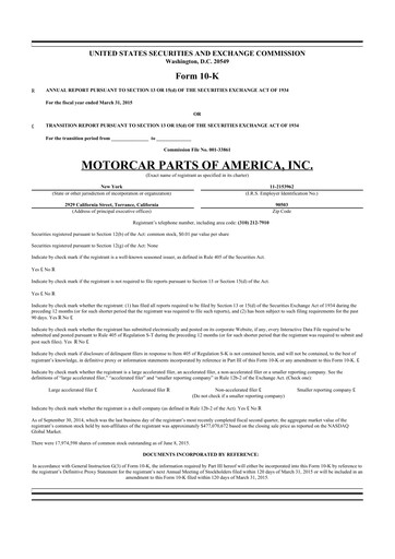 Thumbnail Motorcar Parts of America 10-K Annual Report 2015