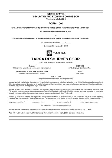 Thumbnail Targa Resources
 10-Q Quarterly Report FY2015 