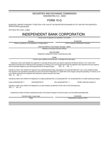 Thumbnail Independent Bank Corporation 10-Q Quarterly Report FY2015 
