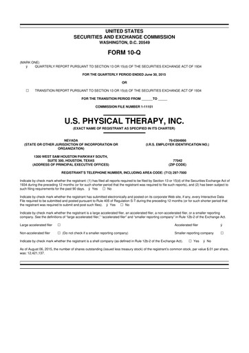 Thumbnail U.S. Physical Therapy, Inc. 10-Q Quarterly Report FY2015 