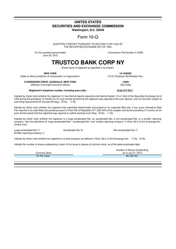 Miniature Trustco Bank 10-Q Rapport trimestriel 2015 