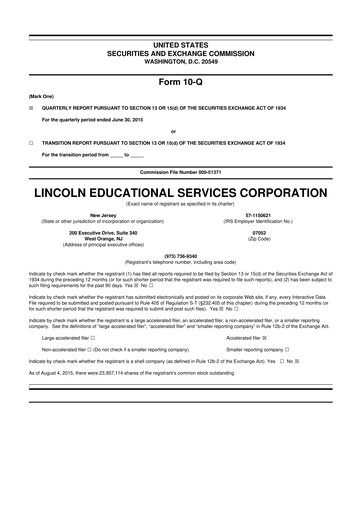 Miniature Lincoln Educational Services 10-Q Rapport trimestriel 2015 
