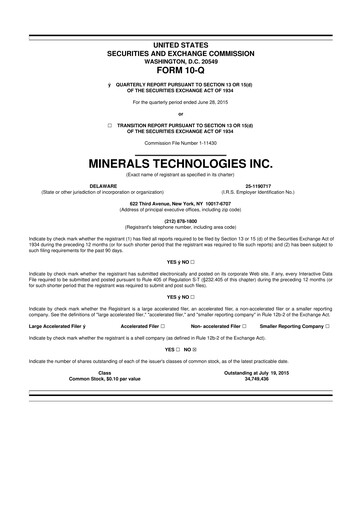 Thumbnail Minerals Technologies 10-Q Quarterly Report FY2015 