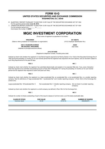 Thumbnail MGIC Investment
 10-Q Quarterly Report FY2015 