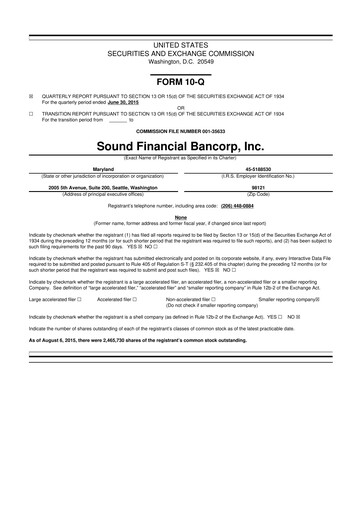 Thumbnail Sound Financial Bancorp 10-Q Quarterly Report FY2015 
