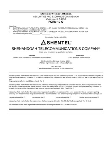 Thumbnail Shentel 10-Q Quarterly Report FY2015 