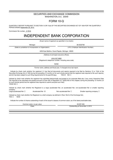 Thumbnail Independent Bank Corporation 10-Q Quarterly Report FY2015 